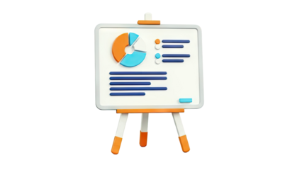 3D Whiteboard with Pie Chart and Data Visualization