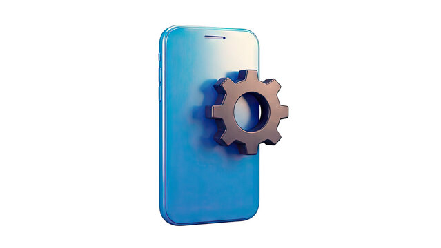 3D Rendering of a Blue Smartphone with a Black Gear - Powered by Adobe