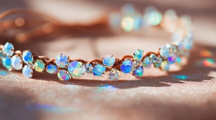 Elegant sequin embellished headband on soft silk background