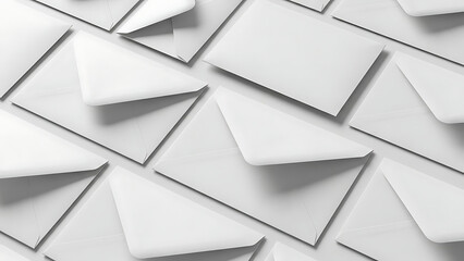 A clean and organized arrangement of multiple white envelopes, symbolizing essential communication and traditional mail services