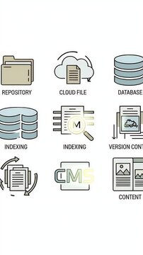 Data Management Icons Cloud Storage Database CMS Version Control and Analysis