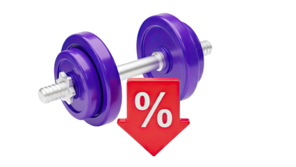 Dumbbell with Percentage Down Arrow