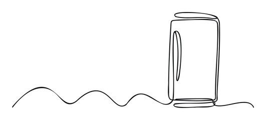 Continuous one line drawing portraying an abstract wavy fluid shape connecting to a simple glass or bottle, ideal for contemporary branding and beverage industry marketing