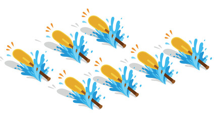 Pattern of cartoon popsicle with splashes in isometric style