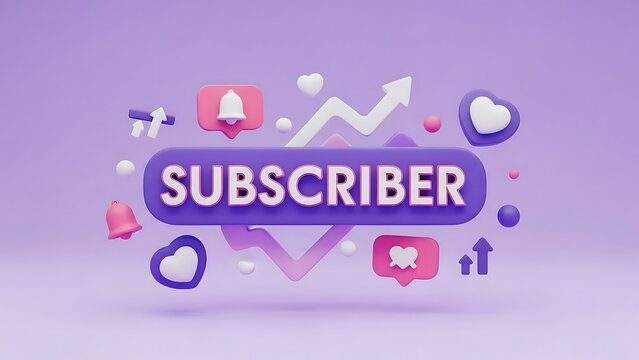 Purple Subscriber Banner with Floating Social Media and Arrows - Powered by Adobe