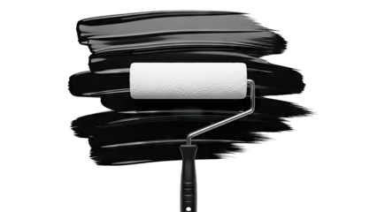 Paint roller applying black paint stroke