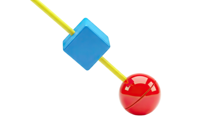 Red Sphere and Blue Cube on a Yellow Stick