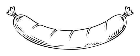 Delicious outline style sausage with tied ends perfect for food menus, restaurant branding, culinary blogs, and cooking applications promoting hearty meals and grill events
