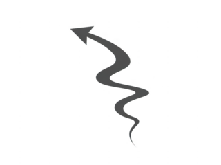 Curved arrow pointing upwards isolated on transparent background. Wavy arrow pointing upwards