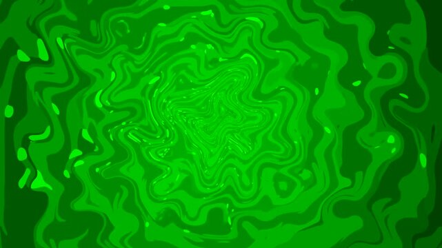 Dynamic green abstract background featuring wavy, liquid-like textures spiraling into a central vortex. Perfect for organic or biological-themed visual effects and transitions.