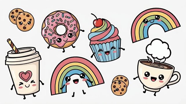 Cute Kawaii Food and Rainbows Motion Graphic Animation