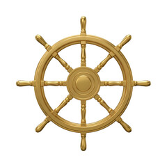 Golden ship wheel on black background for navigation and adventure themes