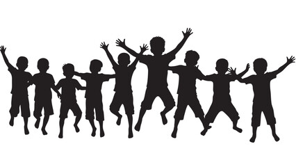 Happy children jumping and playing together on transparent background