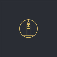 Clocktower logo in elegant and balanced simple line design.