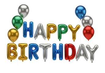 Colorful Happy Birthday balloons on black background