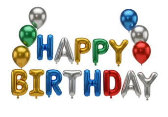 Colorful Happy Birthday balloons on black background