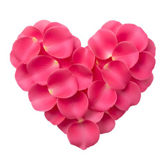 Vibrant pink rose petals form a heart shape on black background