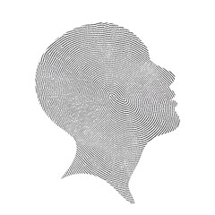 Fingerprint pattern forming human head silhouette on black