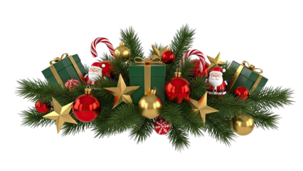 Christmas Garland with Ornaments, Gifts, and Santa Claus Figurines