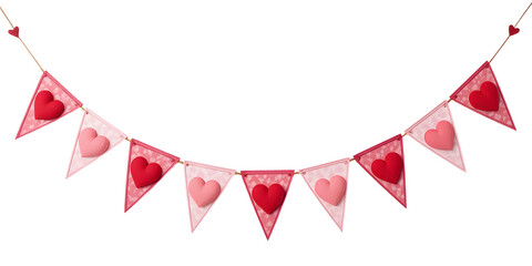 Pink and red heart shaped bunting on black background