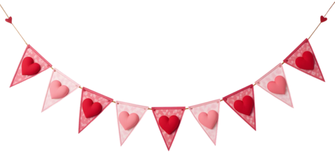 Pink and red heart shaped bunting on black background