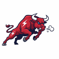 Fototapeta premium Red Bull Illustration Charging Forward with Lightning Symbolism