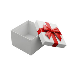 Empty white gift box with red ribbon on black background