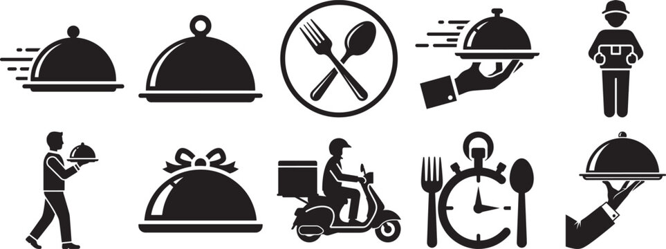 A collection of food delivery and dining service icons showcasing various culinary concepts Vector
