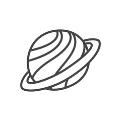 Cute planet icon. Monochrome doodle illustration of stylized ringed planet for dreamy, space-themed design. Kawaii sticker. Vector 10 EPS.