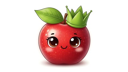 Cute cartoon apple character with a crown and leaves