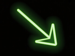 Glowing green arrow pointing downwards on black background