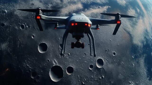 Space drone scanning frozen craters of Pluto with cold bluish tones and nitrogen ice textures, 8K.