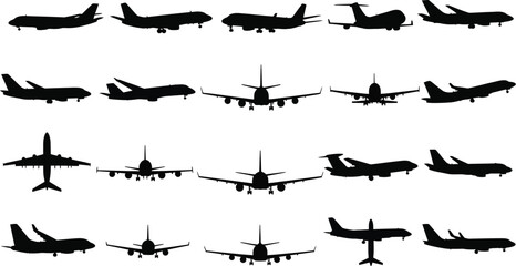 Collection of various airplane silhouettes on transparent background © Jesmin