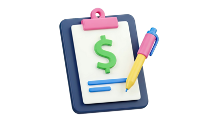 3D Icon: Clipboard with Dollar Sign and Pen