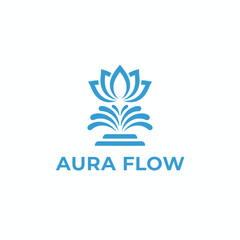 Blue Lotus Flower and Water Fountain Icon for Spiritual Wellness Branding and Meditation Identity - Aura Flow