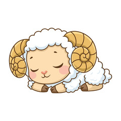 Cute sleeping ram cartoon character