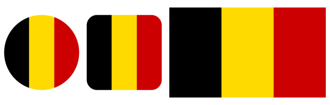 A set of icons depicting the flag of Belgium, made in vector graphics and placed on a transparent background.