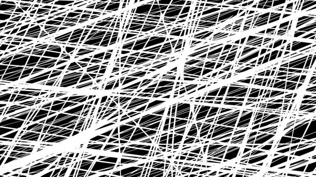 Abstract White Chaotic Intersecting Lines on Black Background Description: A complex web of white diagonal lines crisscrossing over a dark background. This high-contrast texture is ideal for edgy over