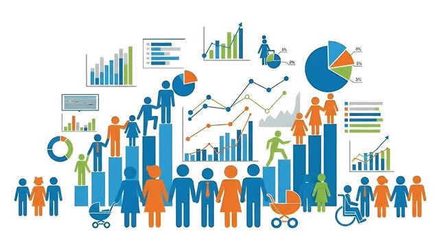 Demographic Statistics With People And Charts Motion Graphic Animation