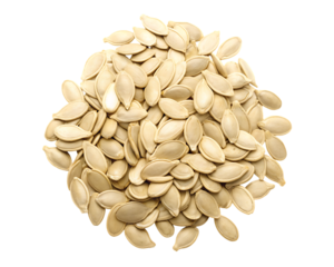 Pumpkin seeds in a pile on white background isolated on a transparent background