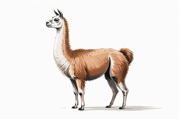 A detailed illustration of a standing llama against a pure white background.