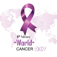 World Cancer Awareness Realistic Purple Ribbon Vector