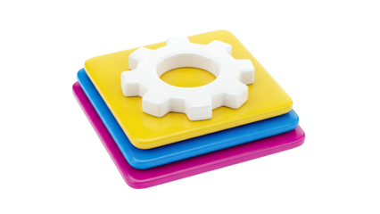 3D Gear Icon on CMYK Color Layers