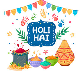Fototapeta premium holi hai festival celebration with colorful powder and decorations