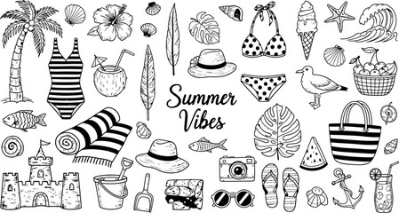 Summer vibes collage with beach and fashion elements