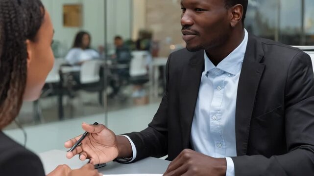 Financial advisor reviewing paperwork to manage periodic trust fund disbursement with client in modern office setting.