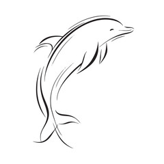 Obraz premium Simple black and white line drawing of a jumping dolphin.