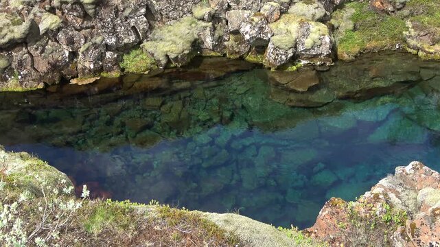 Crystal clear water of Silfra Fissure in Iceland National Park