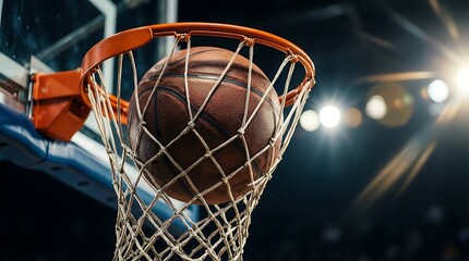 Fototapeta premium Basketball Going Through the Hoop, basketball hoop and net in the wind