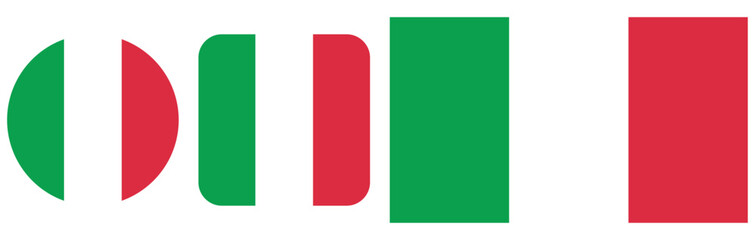 A set of icons depicting the flag of Italy, made in vector graphics and placed on a transparent background.